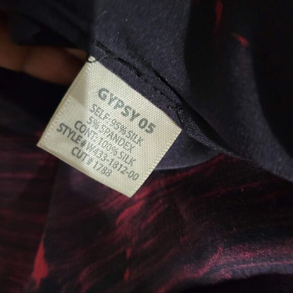 Gypsy 05 Silk Blouse Black Tunic Keyhole Ruffle Collar Top Tie Dye Boho Size XS - Picture 14 of 15